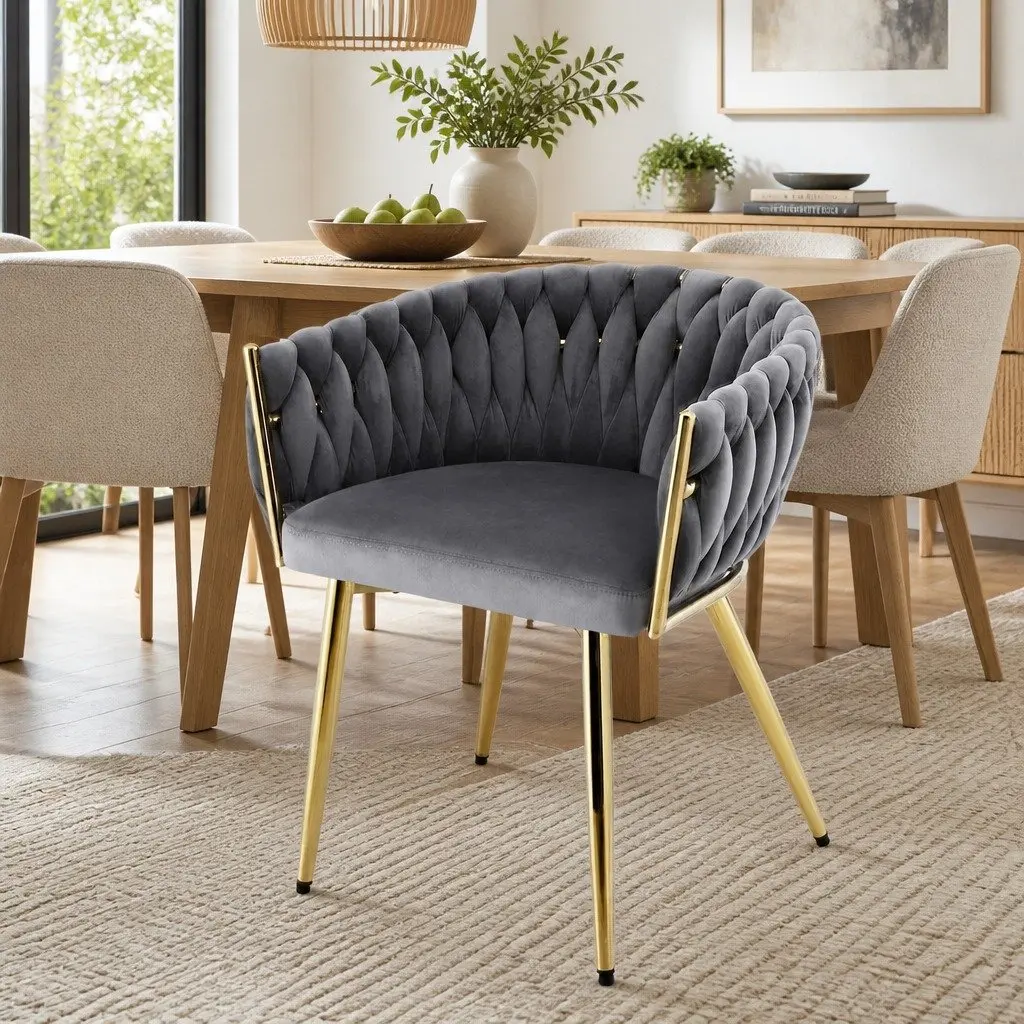 Dining Chair Kitchen Lounge Velvet Weaving Grey Modern 63cm W x 50cm D x 69cm H