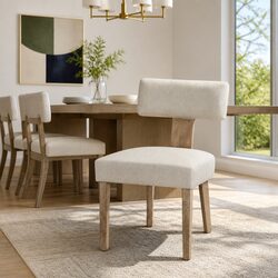 Dining Chairs Set of 4 Beige Linen Fabric Wooden Frame Kitchen Furniture
