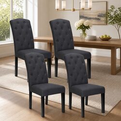 Dimensions and Specs: Set of 4 Grey Linen Dining Chairs