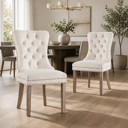 Detailed Specs for Dining Chairs Set of 2 - Velvet & Rubberwood
