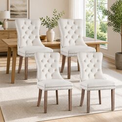 Beige Velvet Dining Chairs Set of 4 with Dimensions & Specs