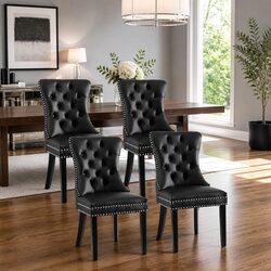 4-Piece Dining Chair Set in Black PU Leather - Dimensions & Specs