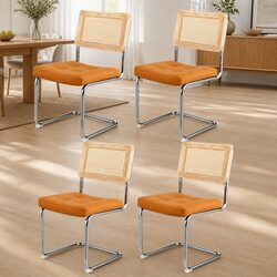 Dining Chairs Set of 4: Brown Rattan & Stainless Steel Specs