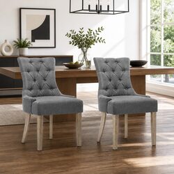 French Provincial Dining Chairs with Linen Upholstery, Set of 2