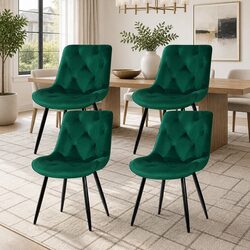 Set of 4 Green Velvet Dining Chairs - Specs Included