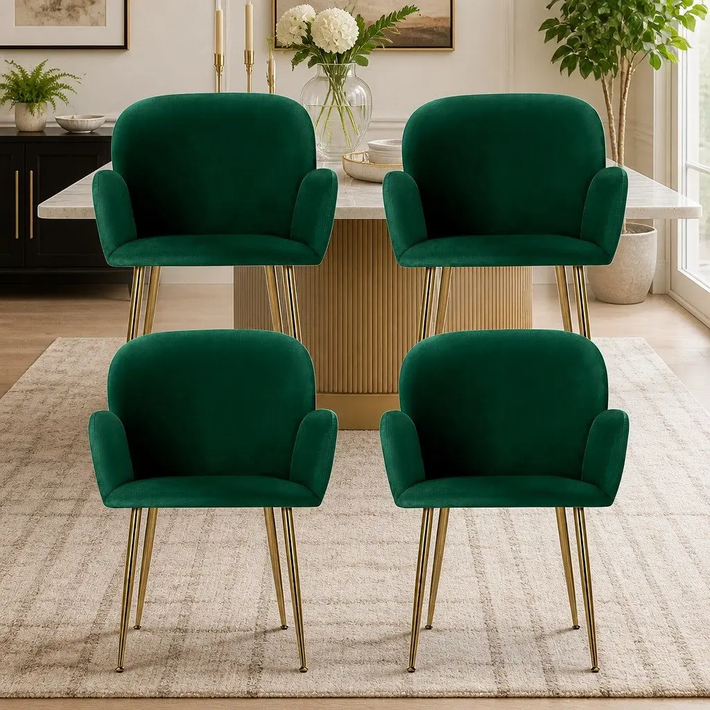 Dining Chairs Set of 4 Velvet Armchair Green Kitchen Dining Room Seating