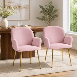 Dining Chairs: Velvet Upholstery, Steel Legs - Set of 2