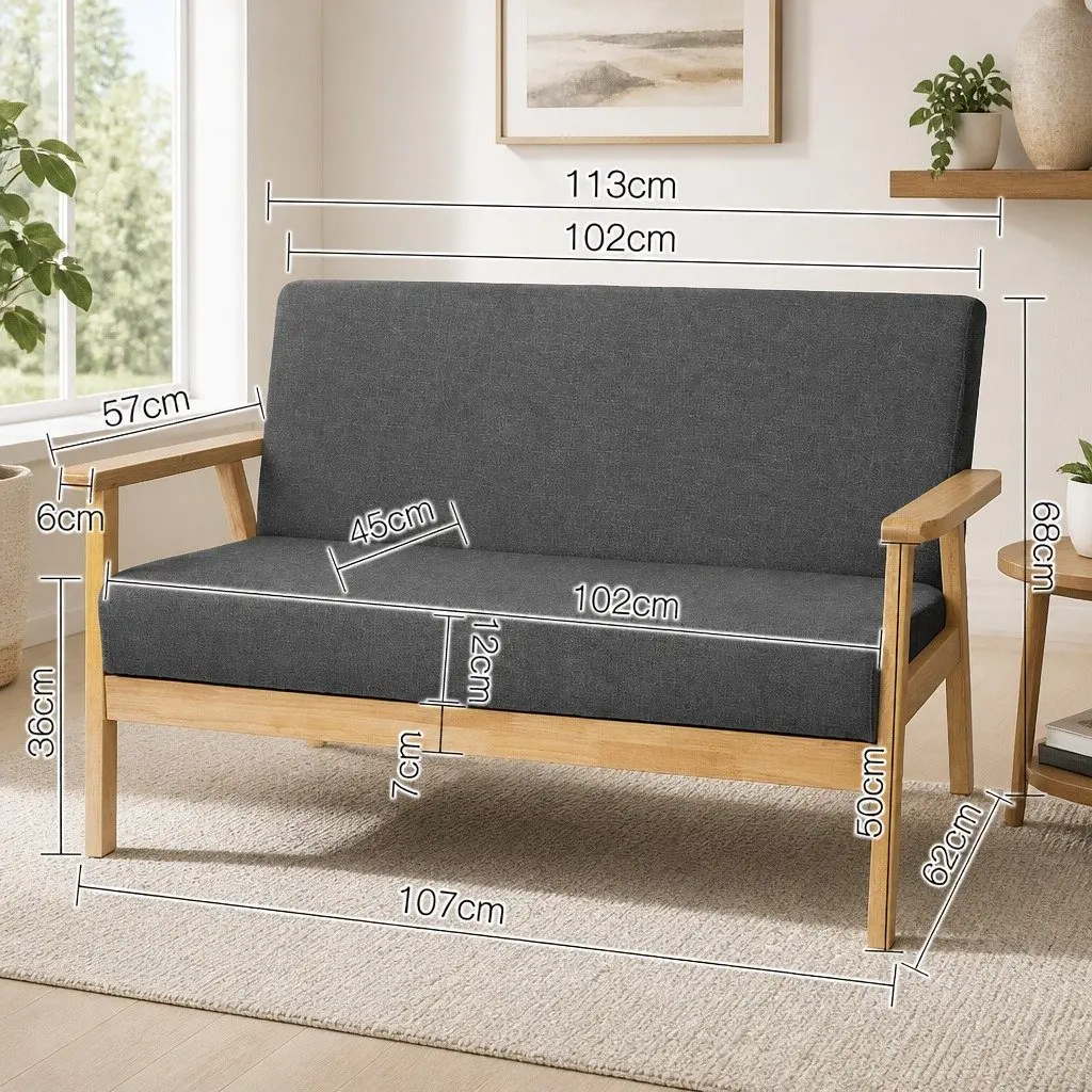 Grey 2-Seater Sofa Armchair