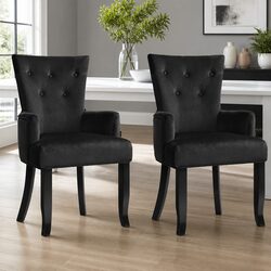 French Provincial Black Velvet Dining Armchair Set of 2
