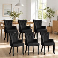 Dining Chairs Set of 6 French Provincial Armchair Tufted Button Back Black