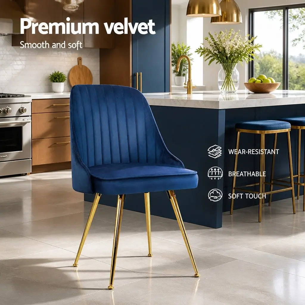 Dining Chairs Set of 2 Blue Velvet Upholstery Channel Tufted for Dining Room