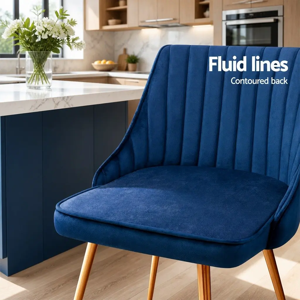 Dining Chairs Set of 2 Blue Velvet Upholstery Channel Tufted for Dining Room