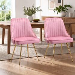 Set of 2 Scallop Shell Back Dining Chairs - Pink Velvet Upholstery