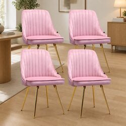 Dining Chairs Set of 4: Velvet, Scallop Shell, Metal Legs