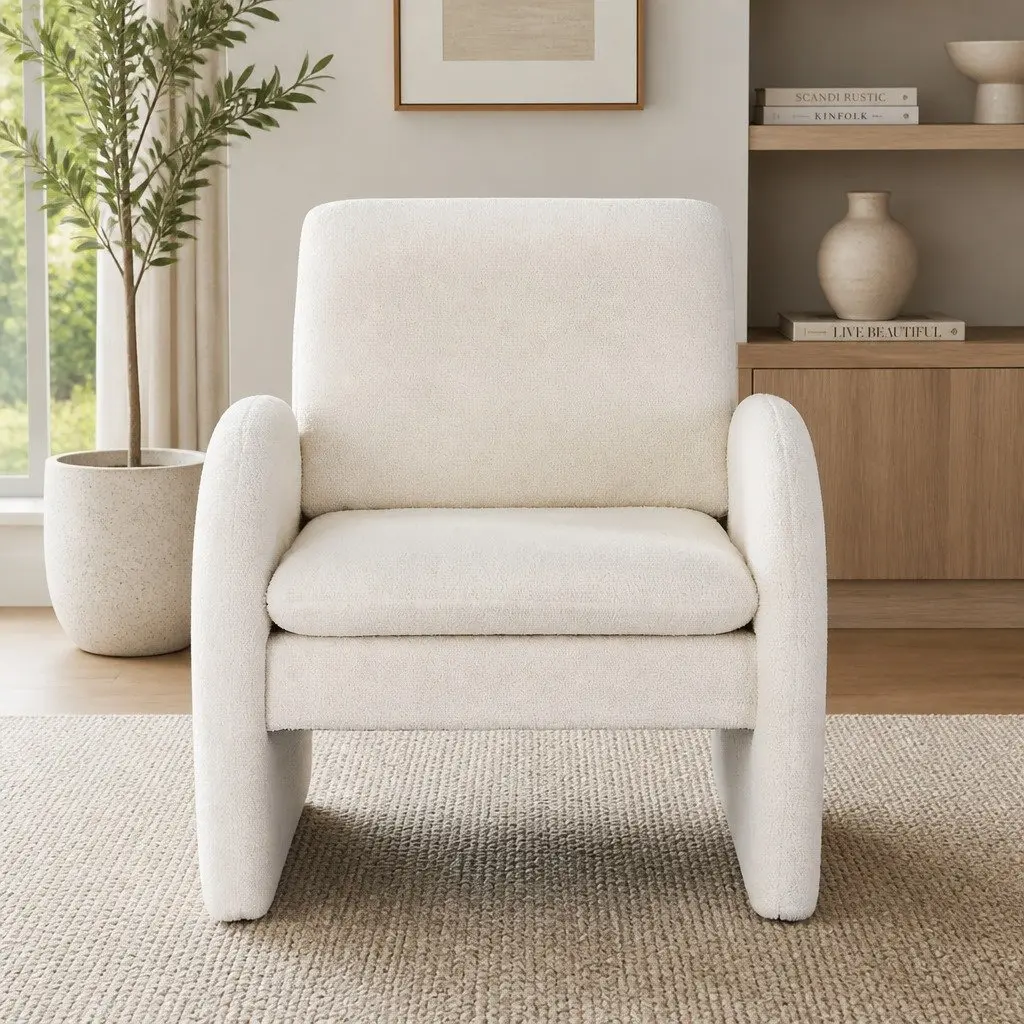 White Boucle Accent Chair
