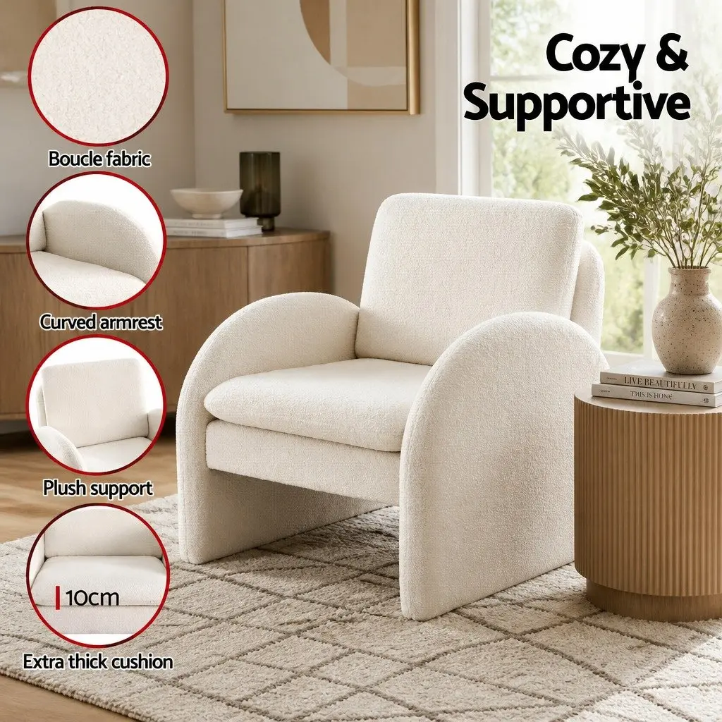 White Boucle Accent Chair