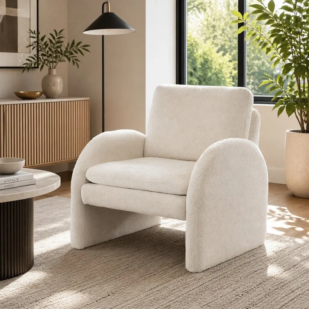 White Boucle Accent Chair