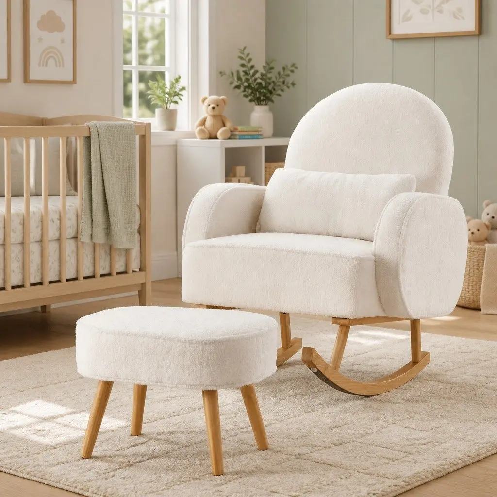 Boucle Rocking Chair and Ottoman Set
