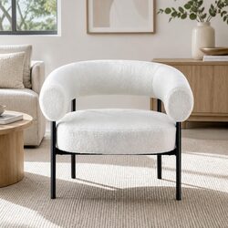 Specifications of the Curved White Boucle Accent Chair