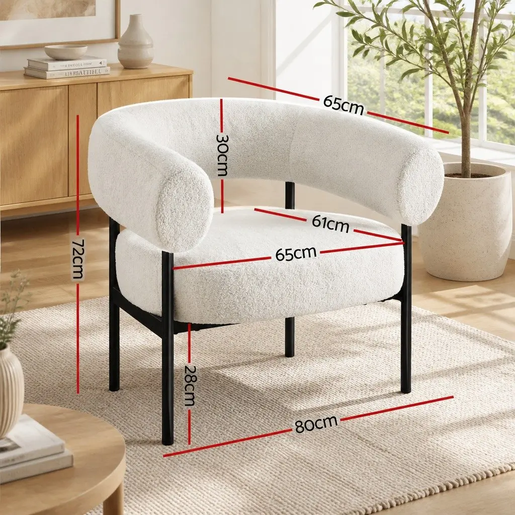 Curved White Boucle Accent Chair