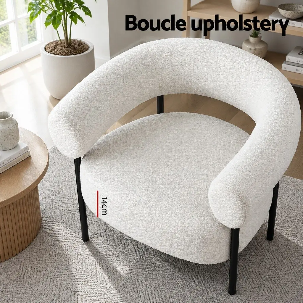 Curved White Boucle Accent Chair