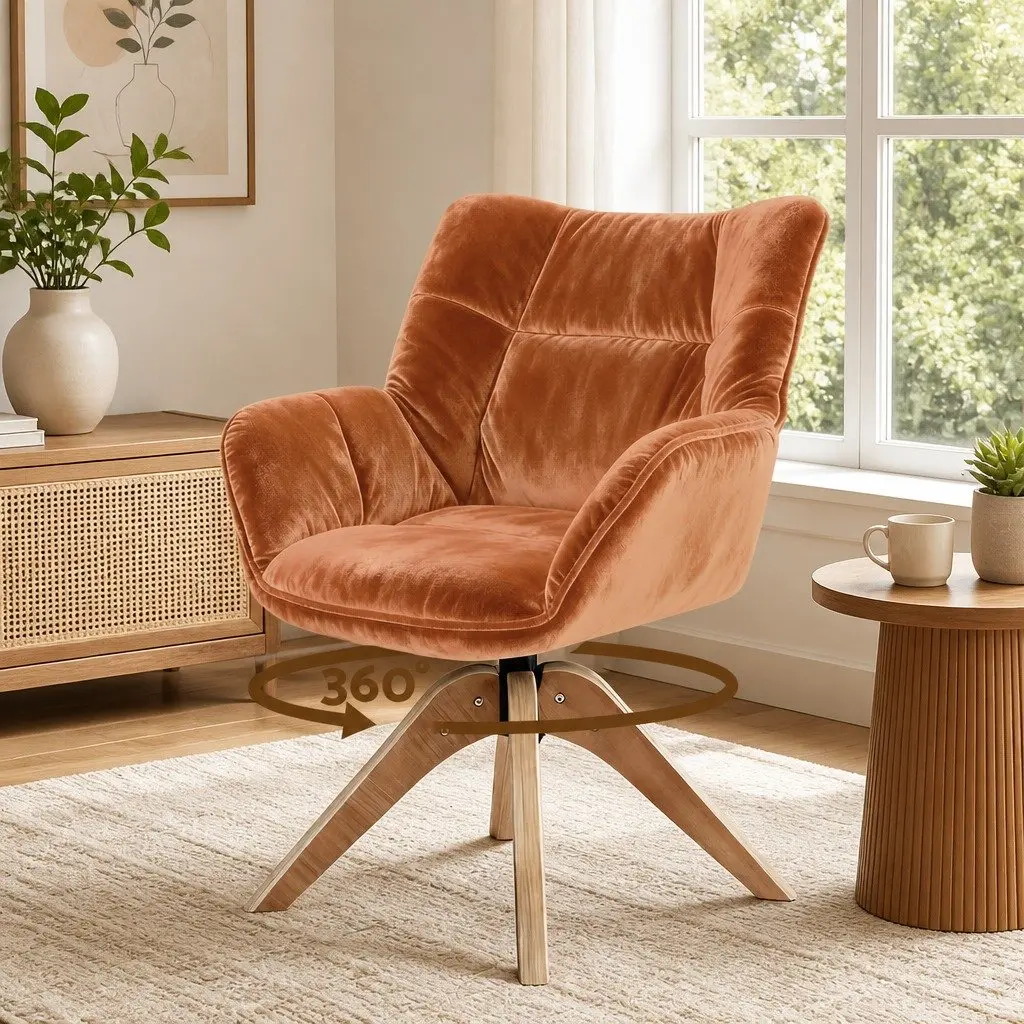 Brown Velvet Accent Swivel Armchair