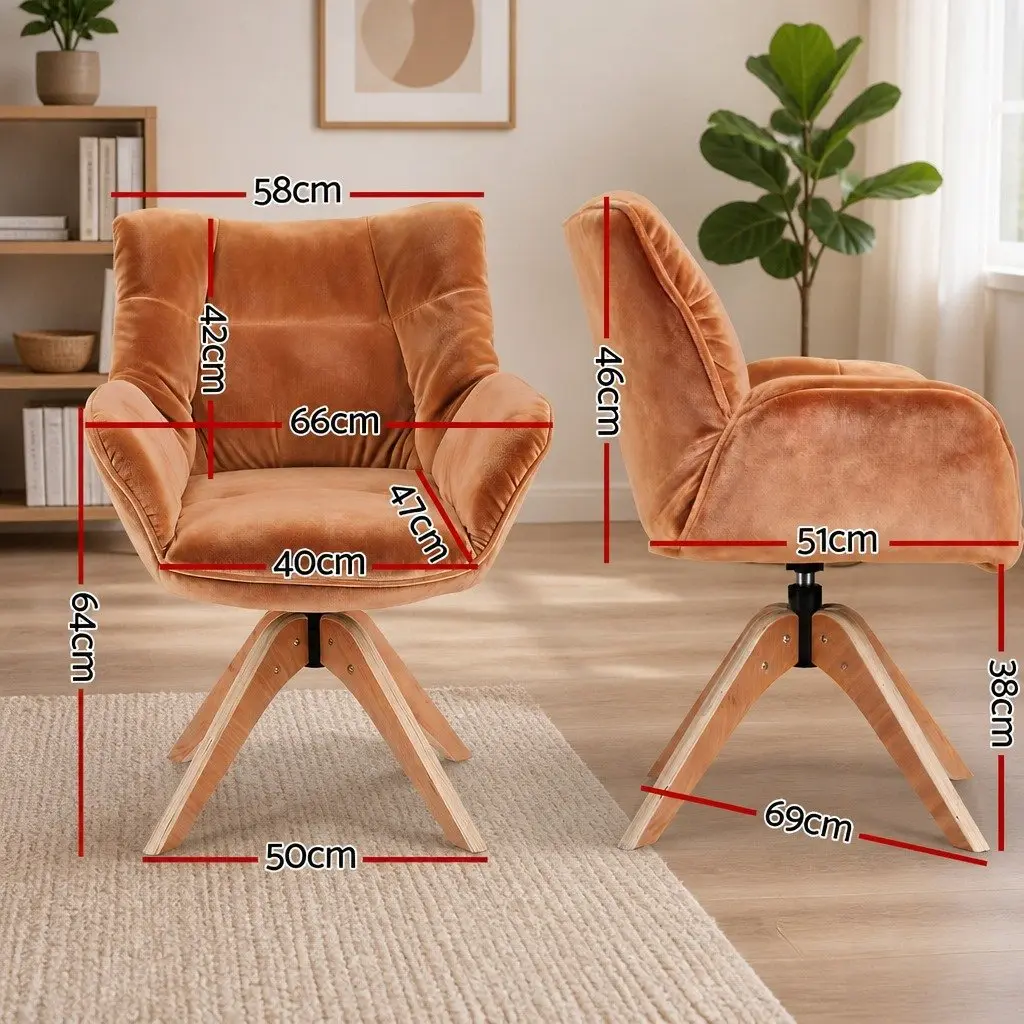 Brown Velvet Accent Swivel Armchair