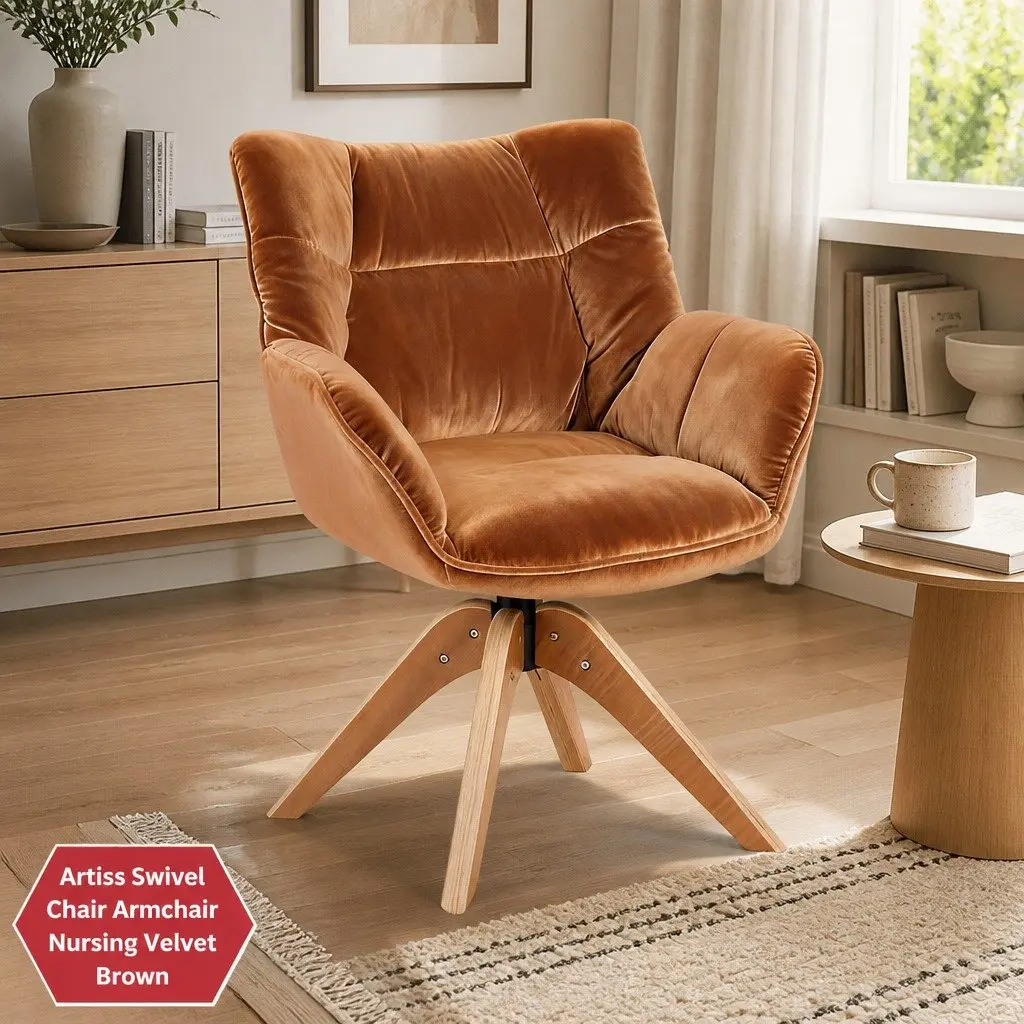 Brown Velvet Accent Swivel Armchair