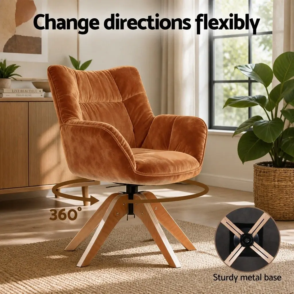 Brown Velvet Accent Swivel Armchair