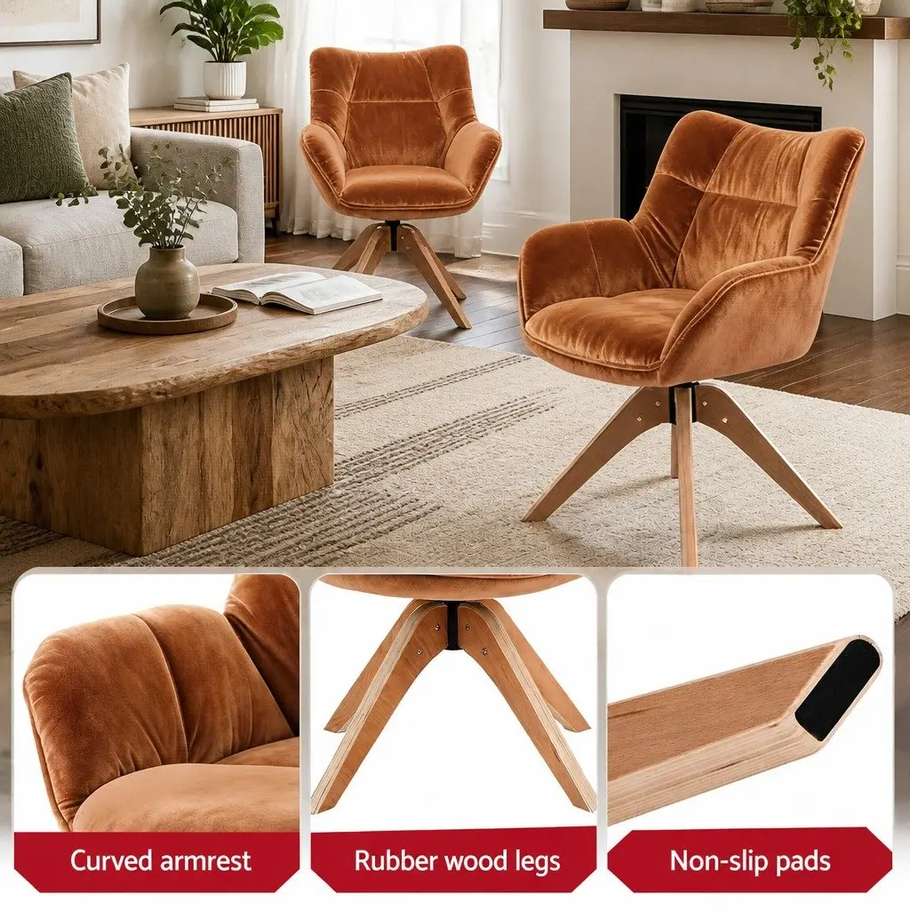 Brown Velvet Accent Swivel Armchair