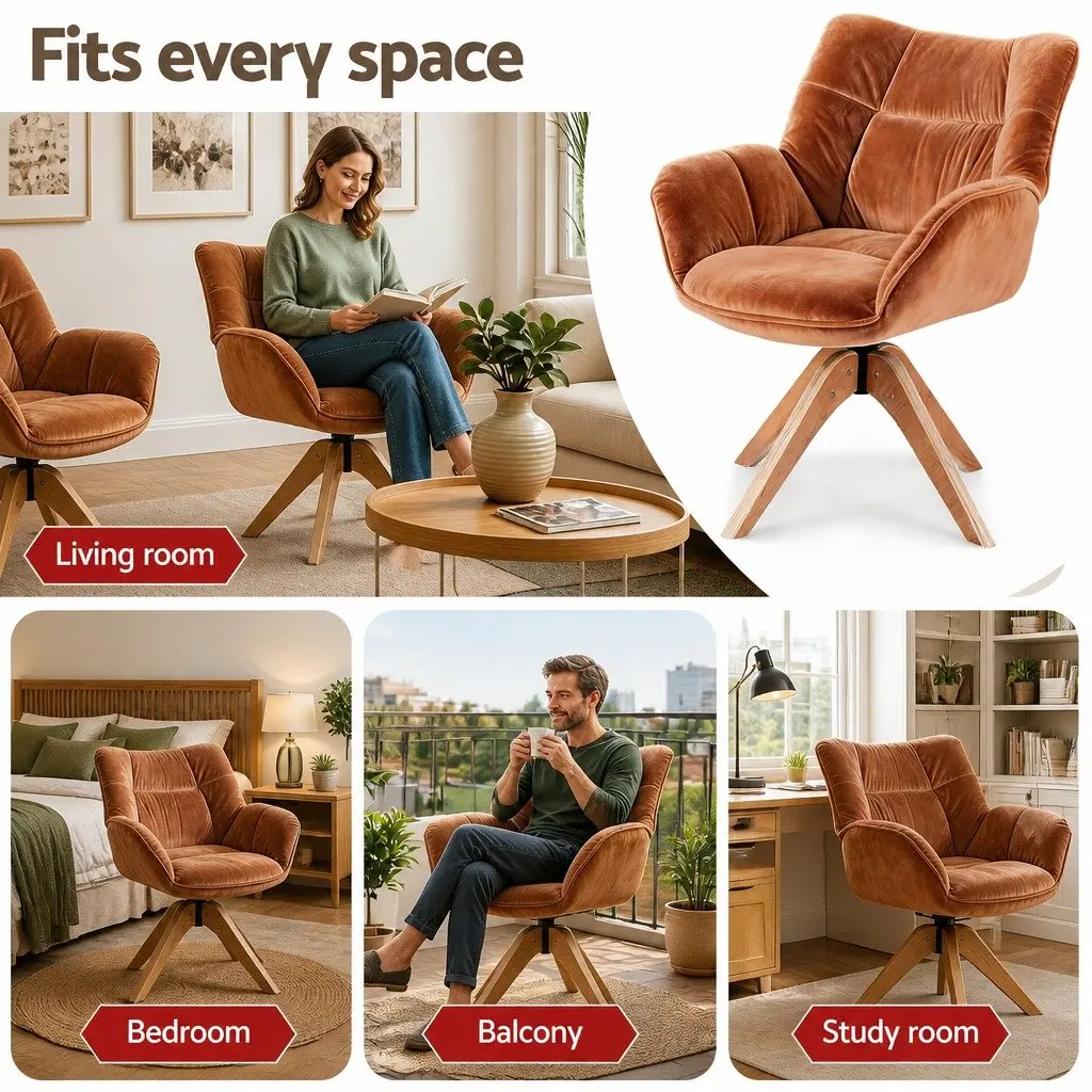 Brown Velvet Accent Swivel Armchair