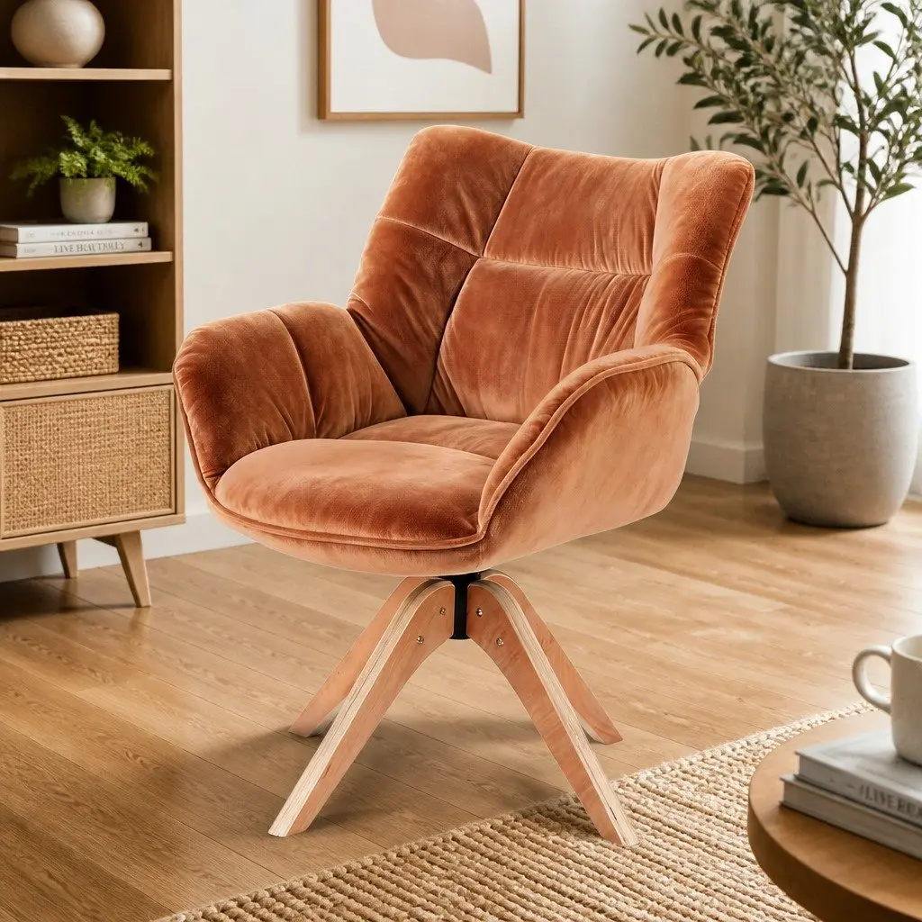 Brown Velvet Accent Swivel Armchair
