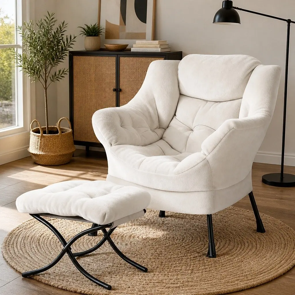 Velvet Armchair and Ottoman Set