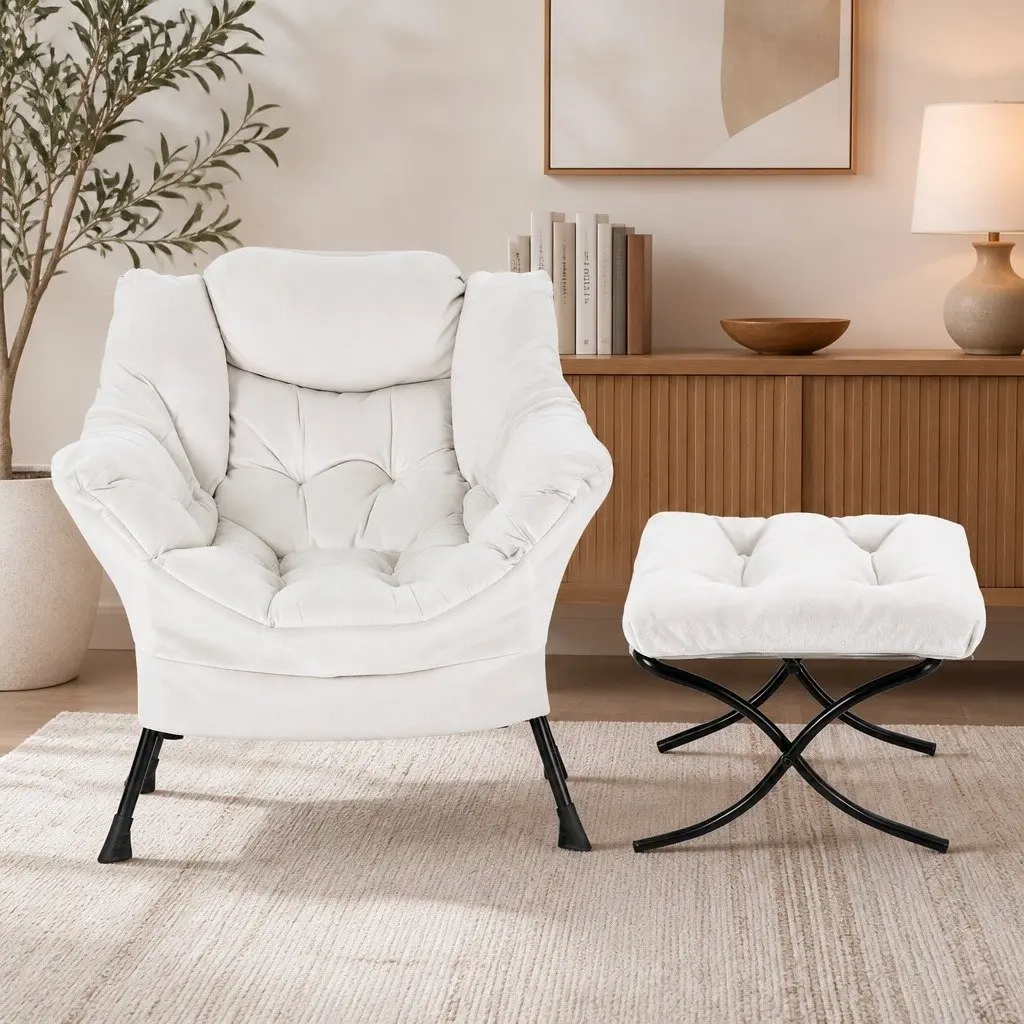 Velvet Armchair and Ottoman Set