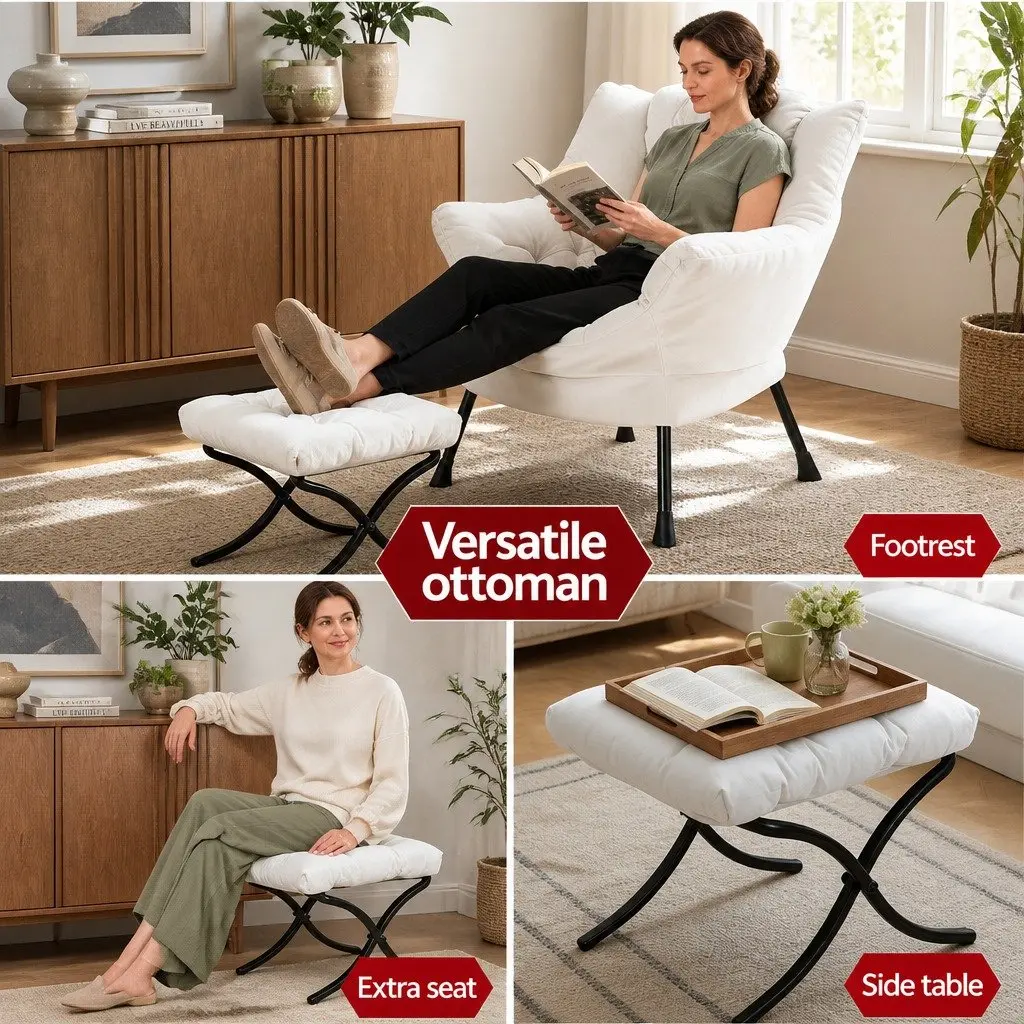 Velvet Armchair and Ottoman Set