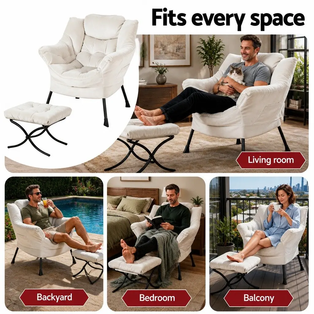 Velvet Armchair and Ottoman Set