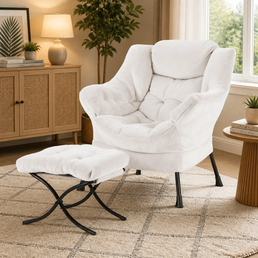 Velvet Armchair and Ottoman Set
