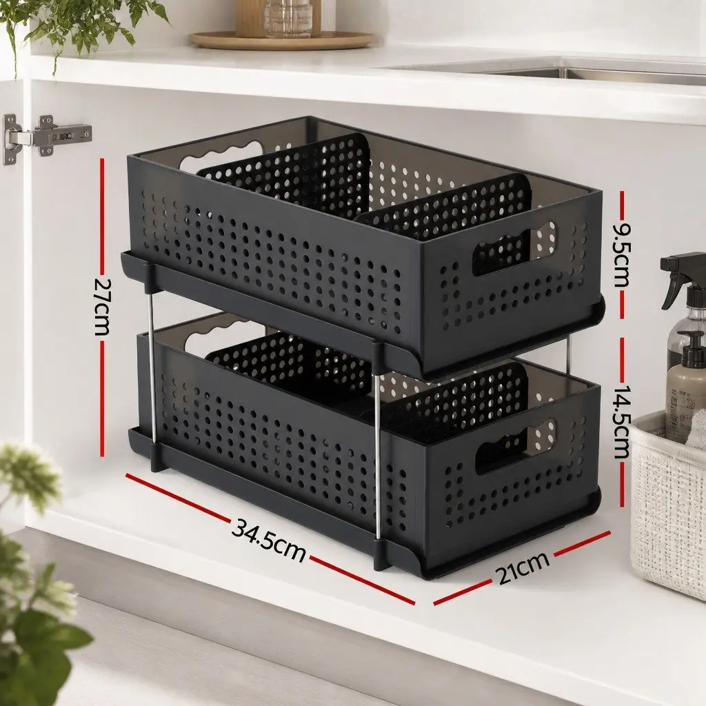 Under Sink Organizer Bathroom 2 Tier 21cm Width Black