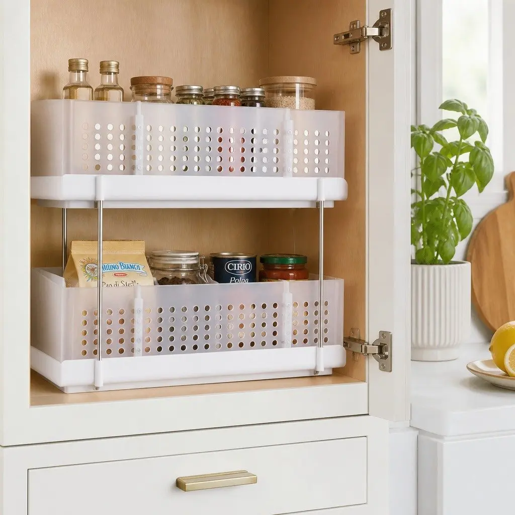 Under Sink Storage 2 Tier Pull Out Organizer Modular White 21cm