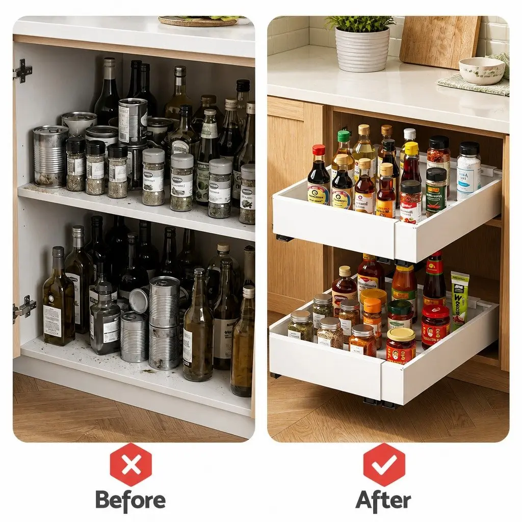 Pull Out Cabinet Drawers Organizer for Bathroom Kitchen Laundry 2 Pack White Modern Storage