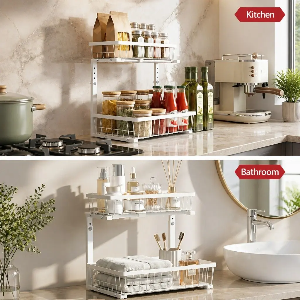 Under Sink Organizer Storage Cabinet for Kitchen 62 cm Width 30 cm Depth 35 to 43 cm Height