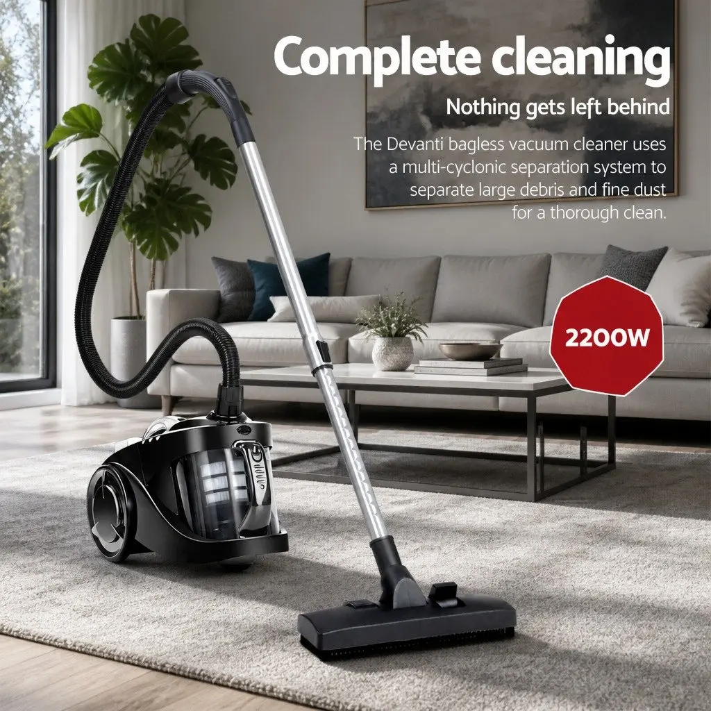 Bagless Stick Vacuum Cleaner for Household Cleaning 2200W Black