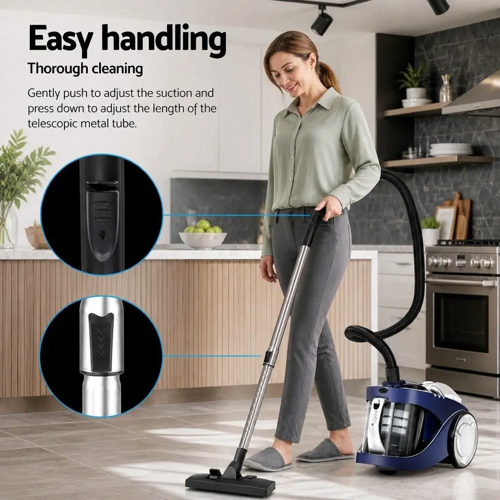 Bagless Stick Vacuum Cleaner 2200W Blue Multi-Cyclonic HEPA Filter Dust