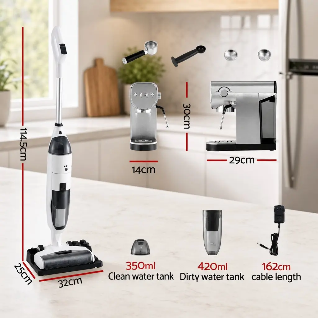 Cordless Vacuum Mop and Espresso Machine Combo