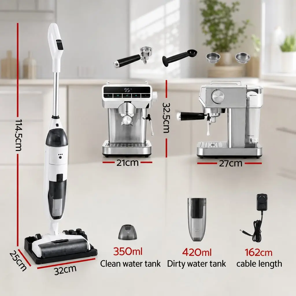 Cordless Wet Dry Vacuum Mop Espresso Coffee Machine Combo 2 Piece