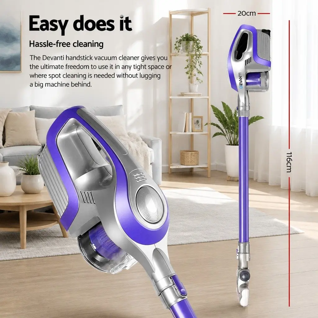 Stick Vacuum Cleaner Cordless Handheld Lightweight for Home Use Purple Grey