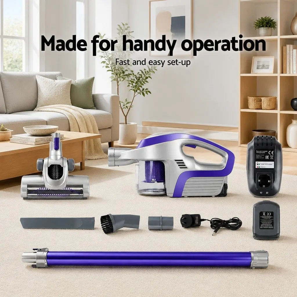 Stick Vacuum Cleaner Cordless Handheld Lightweight for Home Use Purple Grey