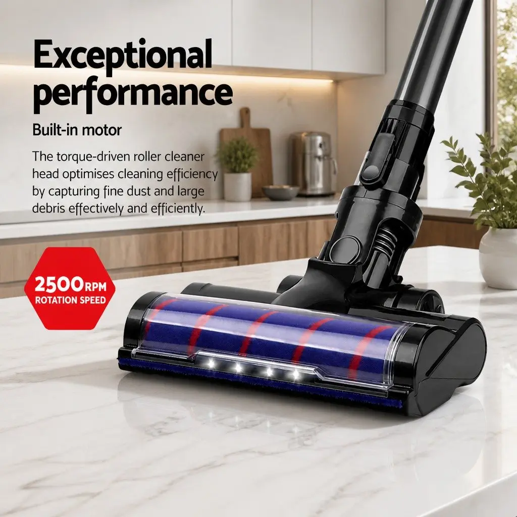 Motorised Roller Cleaner Head Attachment for Stick Vacuum Cleaners Black