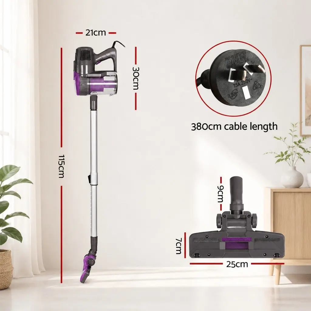 Corded Stick Vacuum Cleaner Handheld Converter Bagless 500W Purple 25cm x 21cm x 115cm