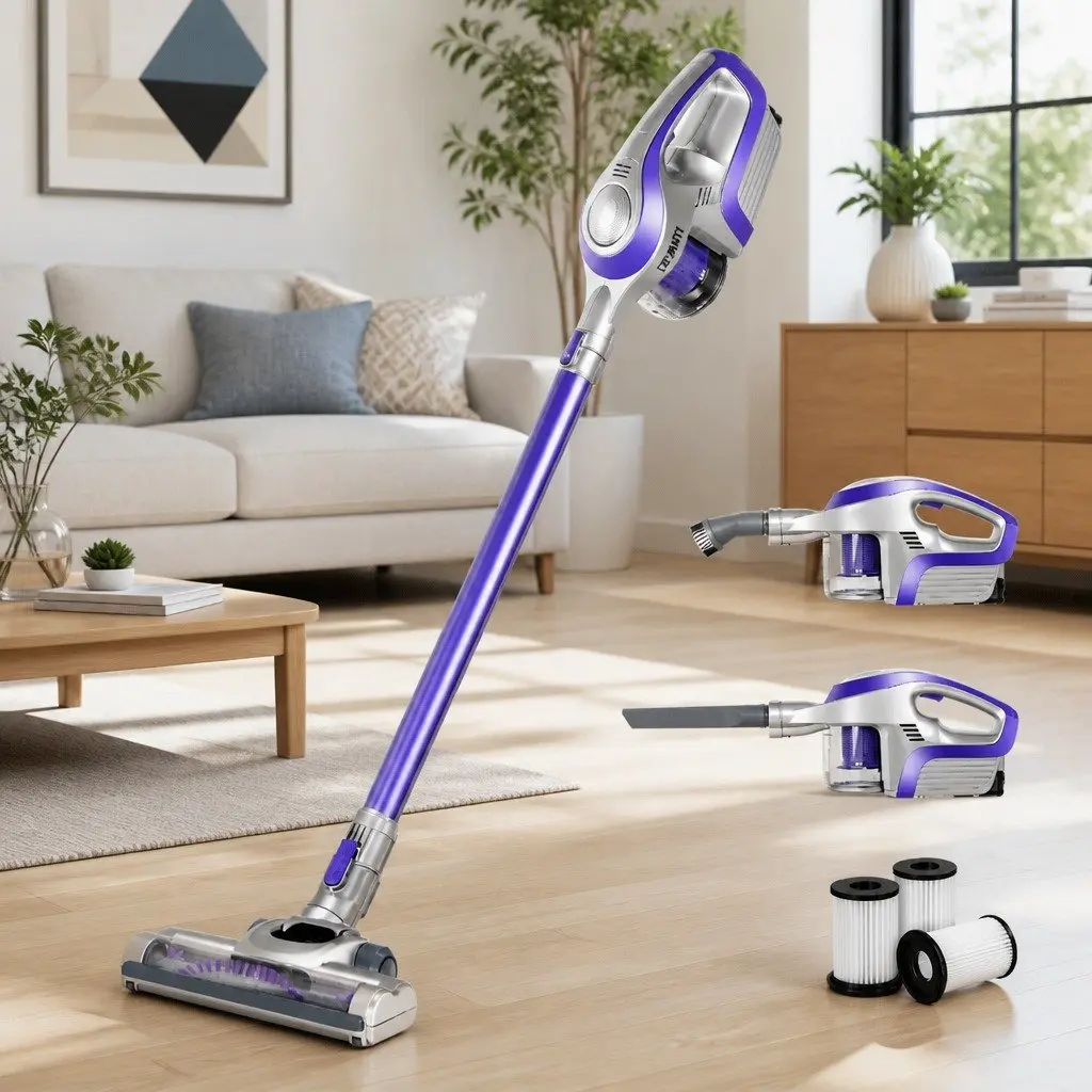 Cordless Stick Vacuum Cleaner Handheld Bagless HEPA Filter 150W Red
